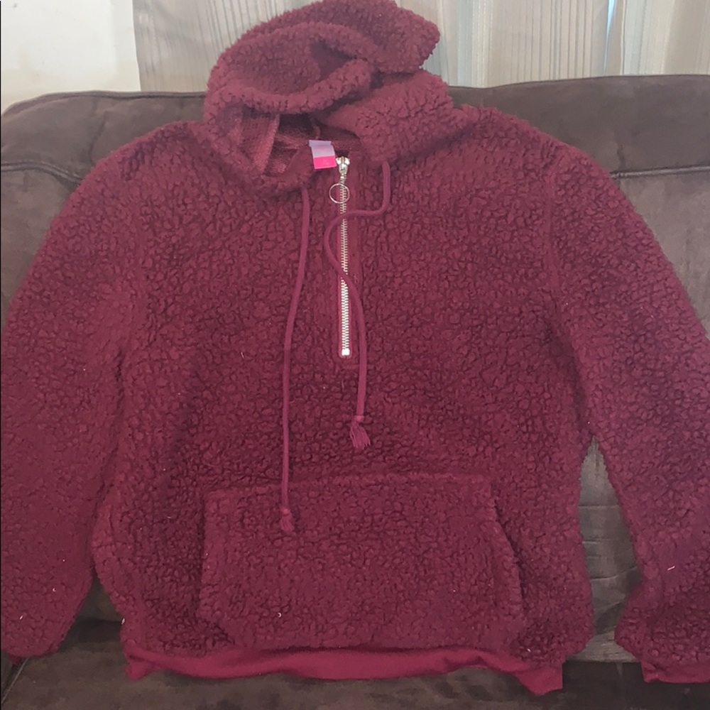 No Boundaries Maroon Sherpa Hoodie